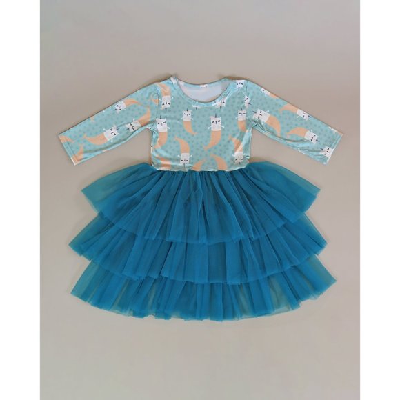 Teal Mermaid Kitten Tutu Dress - Girls Tutu Dress, Blue Mermaid Tutu Dress, Gift - Picture 1 of 2